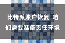 比特派账户恢复 咱们需要准备责任环境